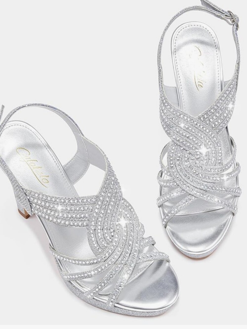 Silver Crystal Embellished Platform High Heel Sandals Size 9.5